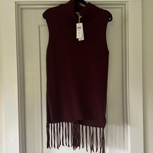 BCBG NWT sleeveless sweater with open back and fringe